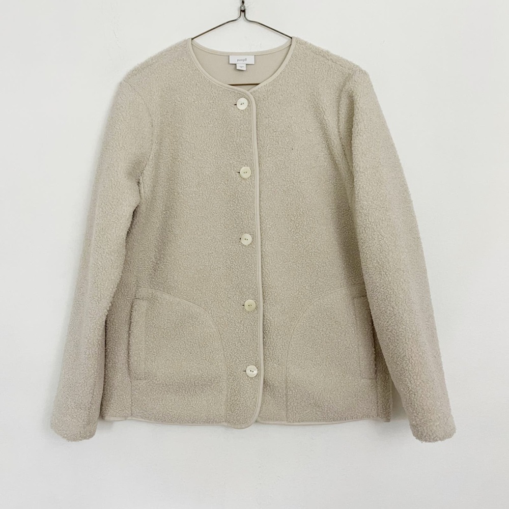 J.Jill Pure Jill Sweater Womens Size XS Cream Fleece Button Front - Picture 1 of 6